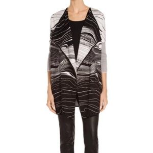 St. John Brush Stroke Jacquard Cashmere Wool Cardigan Black White Size S